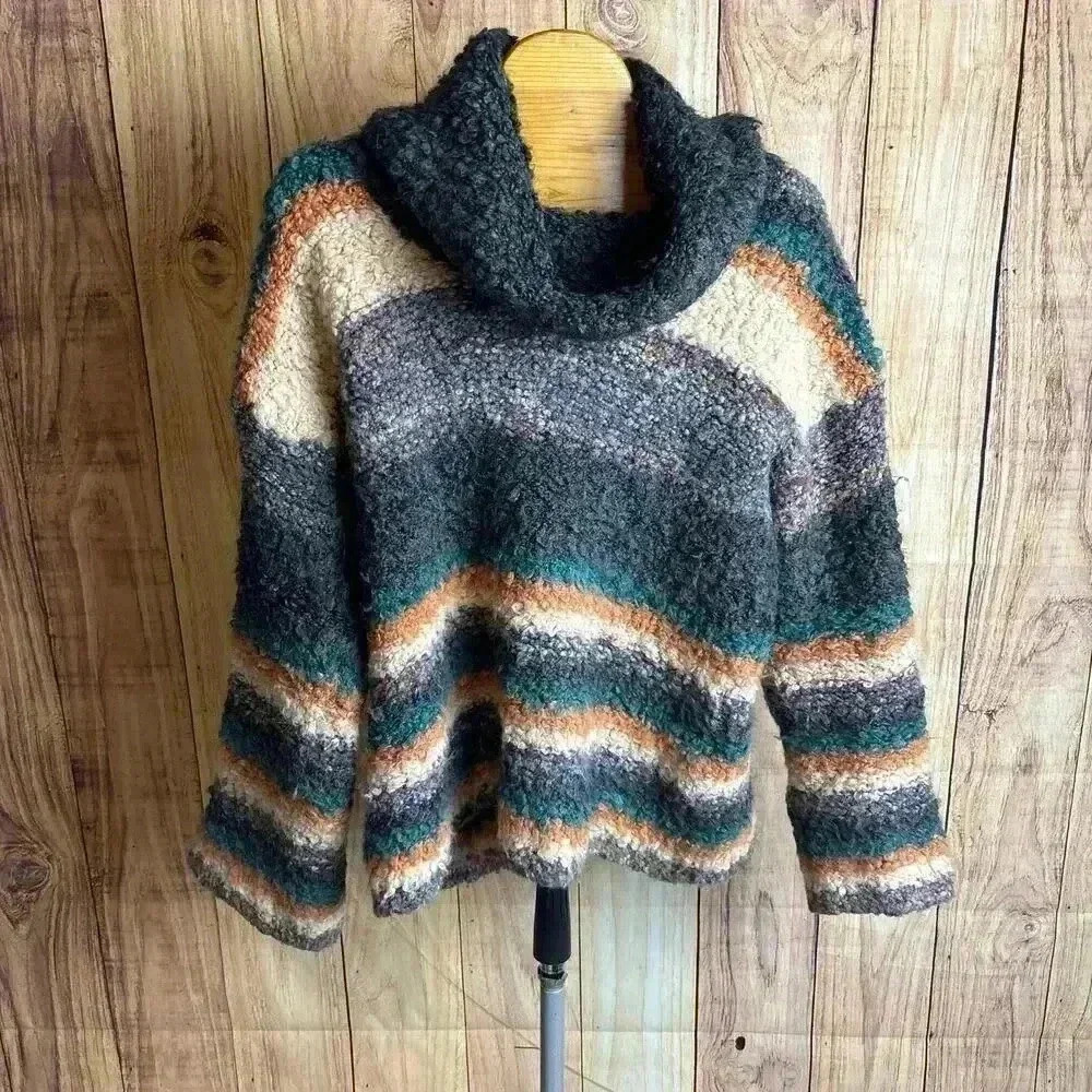 Anthropologie Moth Murray Striped Cowl Neck Sweater Wool Mohair Blend Size XS